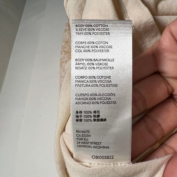 We The Free People Jade Long Sleeve Contrast Print Top S Peach Cream - Picture 10 of 10